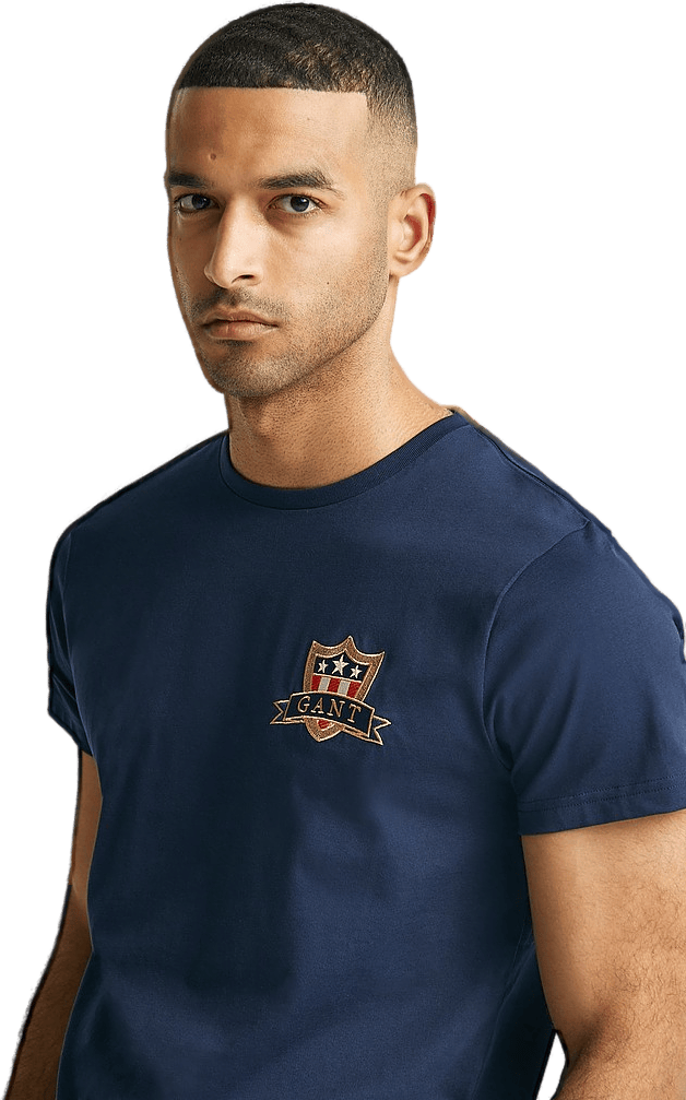 D1. Gant Banner Shield Ss T-sh Evening, Male, Apparels, Tops, Blue, 2XL
