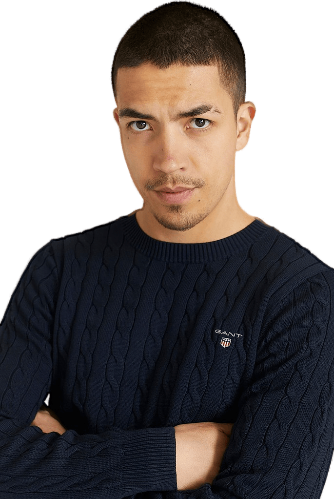 Cotton Cable C-neck Evening, Male, Apparels, Tops, Blue, 2XL