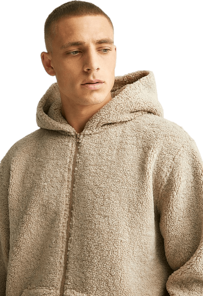 Pile Zip Hoodie, Male, Abbigliamento, felpe con cappuccio e felpe, Beige, S