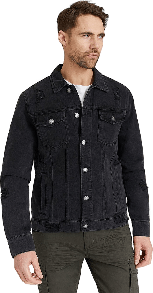 Destroyed Denim Jacket Washed, Male, Vaatteet, takit, Musta, L