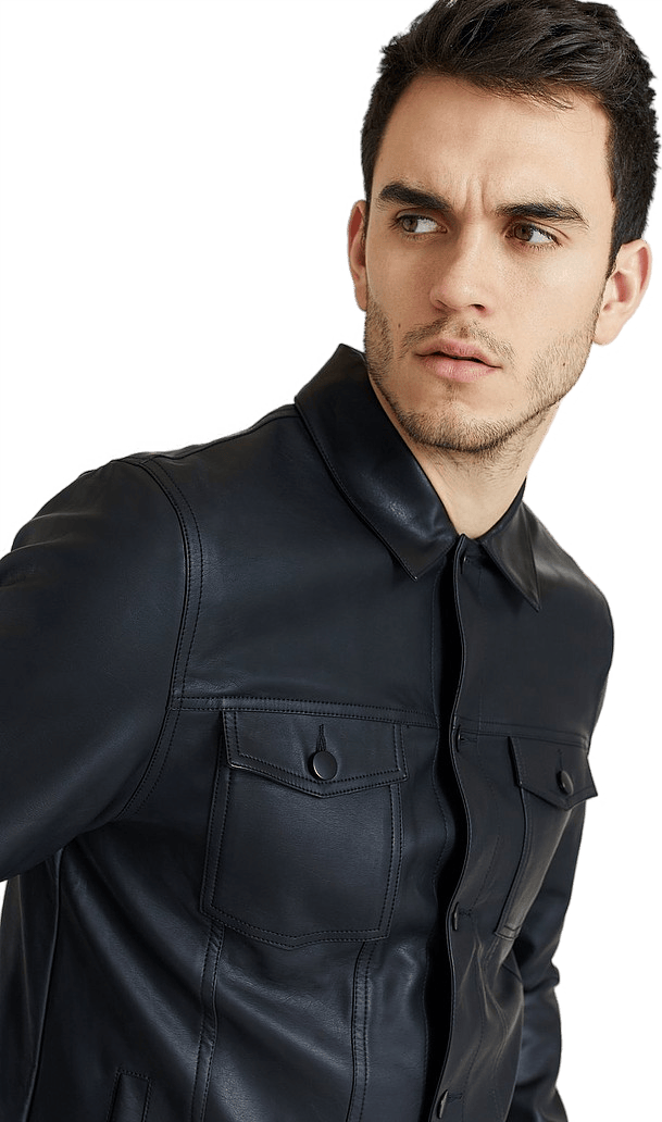 Trucker Jacket Fake Leather, Male, Ropa, chaquetas, Negro, L