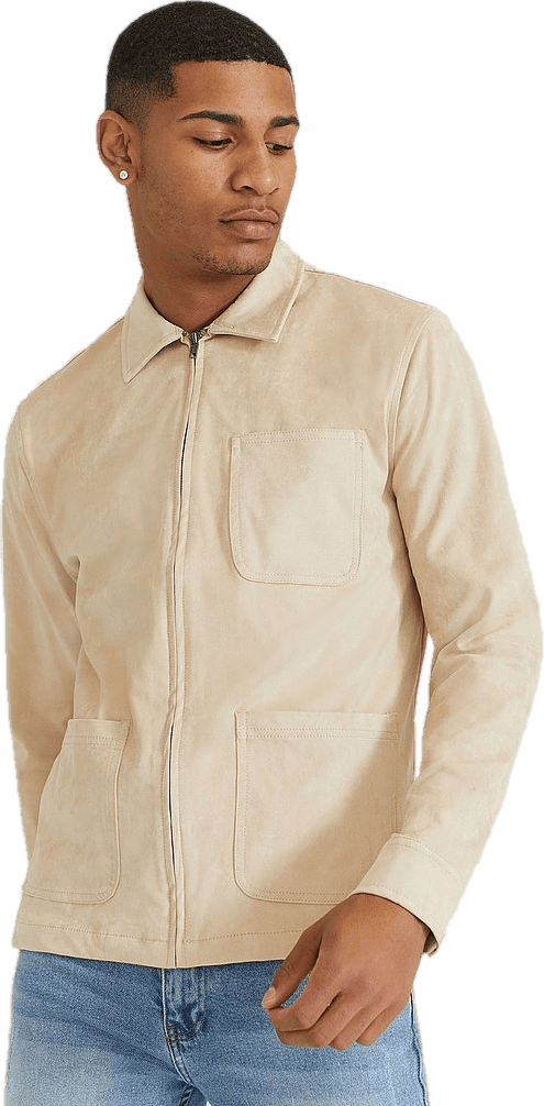 Fake Suede Zip Overshirt, Male, Kleding, Tops, Beige, M