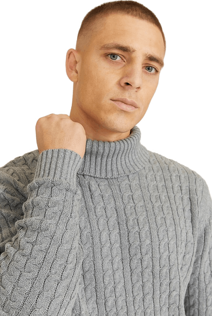 John Cable Roll Neck Greymelange, Male, Odevy, Tops, pulóvre, Šedá, M