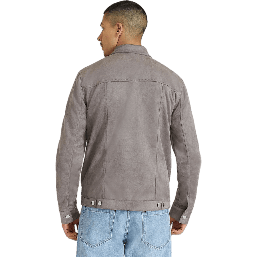 Fake Suede Trucker Jacket Grey