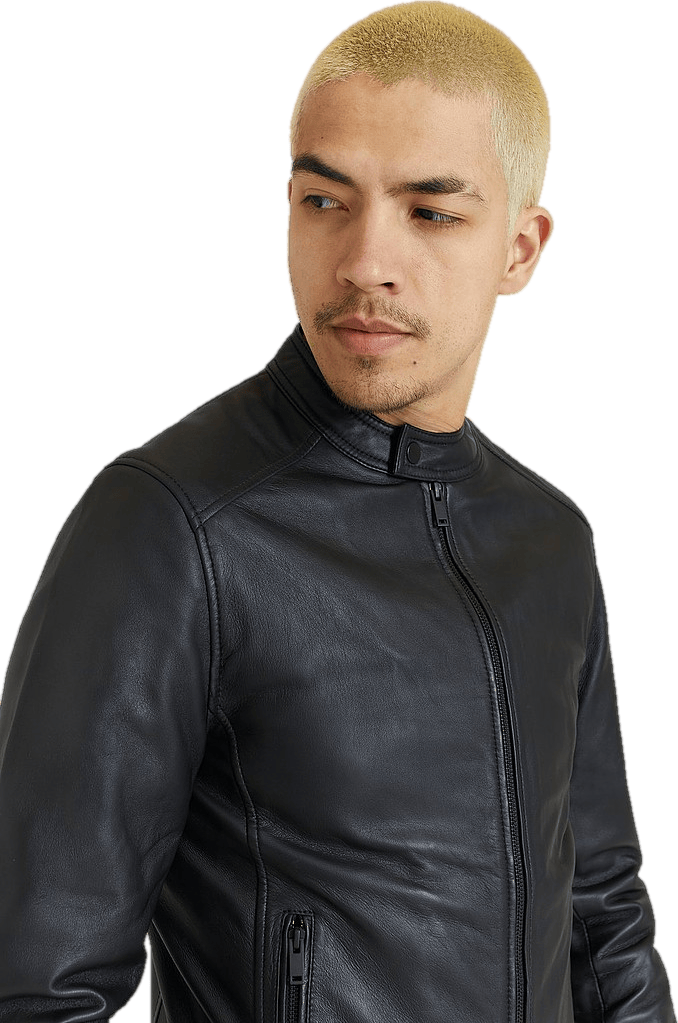 Studio Total Studio Total Clean Leather Racer Jacket, Male, Apparels, jackets, jackets, Black, S
