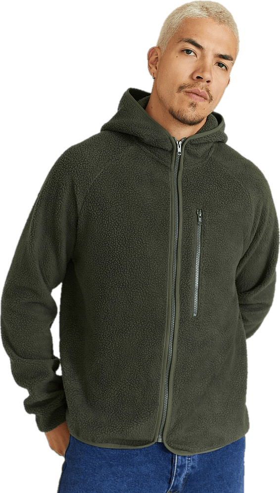 Soft Pile Zip Hood Green