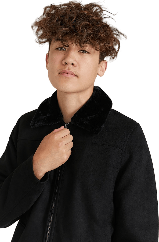 Teddy Fake Suede Jacket Black