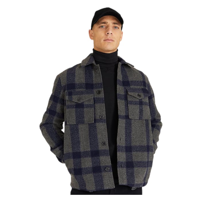 Studio Check Overshirt Grey/navy, Male, Klær, Skjorter, skjorter, Grå, M