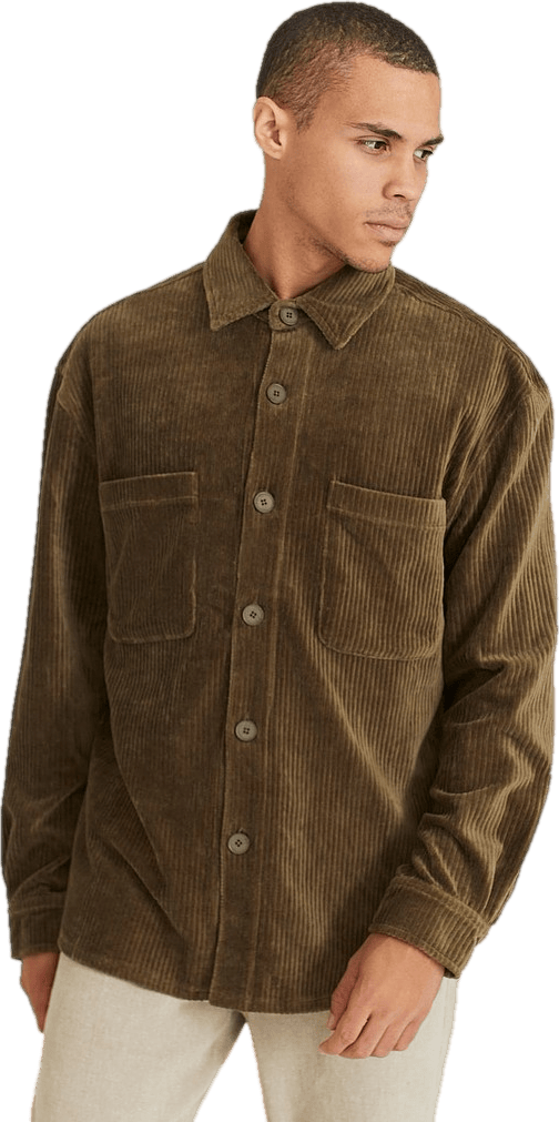 Relaxed Soft Cord Overshirt Khaki