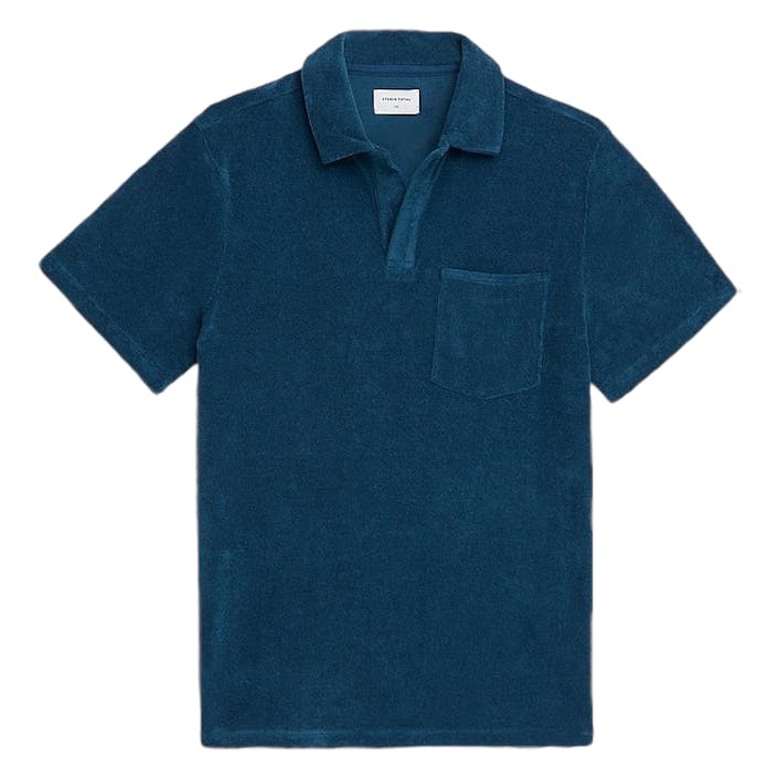 Terry Open Collar Retro Blue, Unisex, Odevy, Tops, polokošele, Modrá, 170