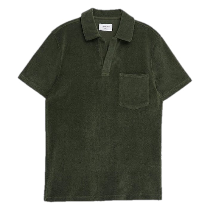 Terry Open Collar Dark Olive, Unisex, Odevy, Tops, polokošele, Zelená, 170