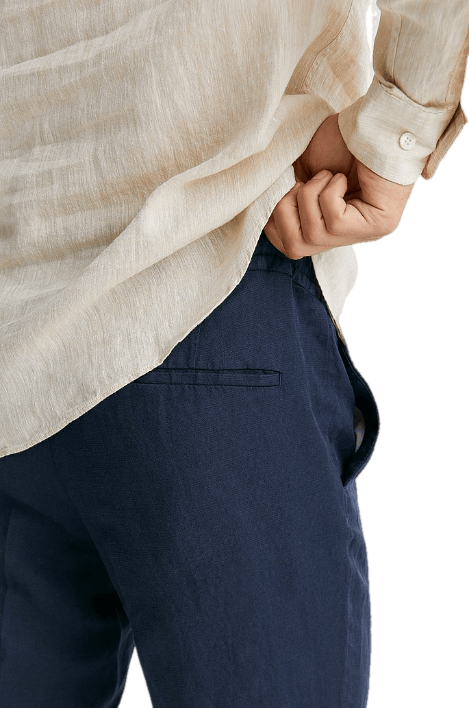 Sasha Drape Linen Pants Jl, Male, Apparels, Bottoms, Blue, W50