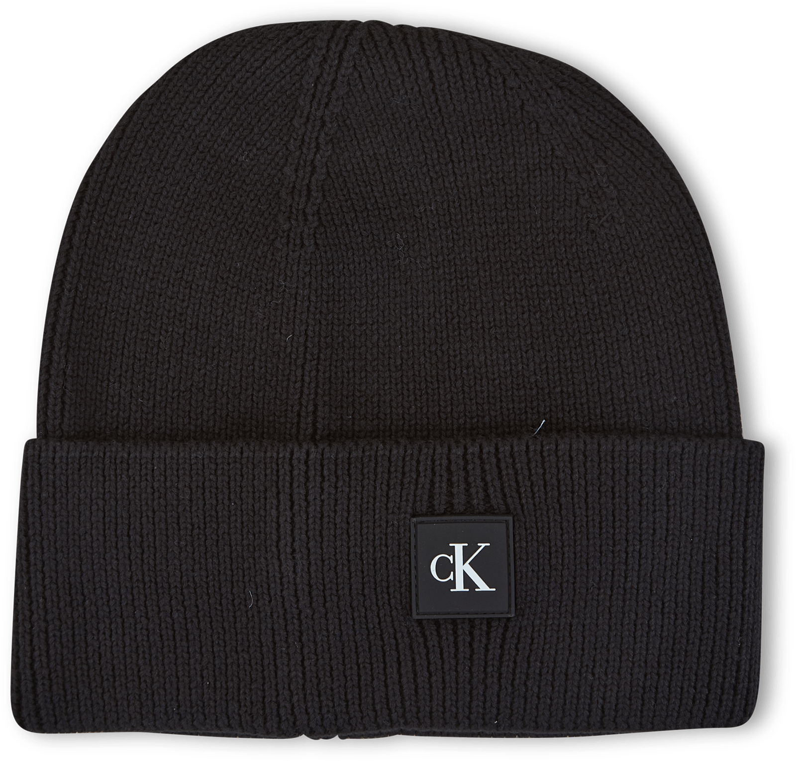 Calvin Klein Monogram Rubber Patch Beanie Bds, Male, Apparels, Hats & Caps, Black, ONESIZE