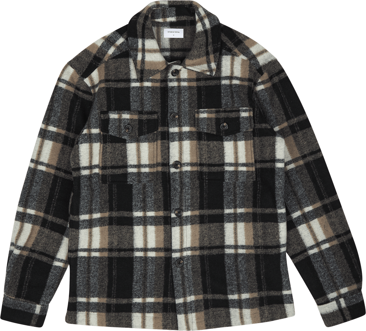 Studio Total Outdoor Check Overshirt  Check, Male, Apparels, Shirts, Black, S