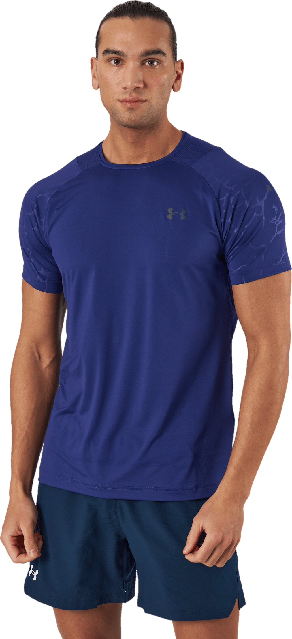 Ua Rush Emboss Ss Sonar Blue, Male, Kläder, T-shirt, Träning, Blå, XXL