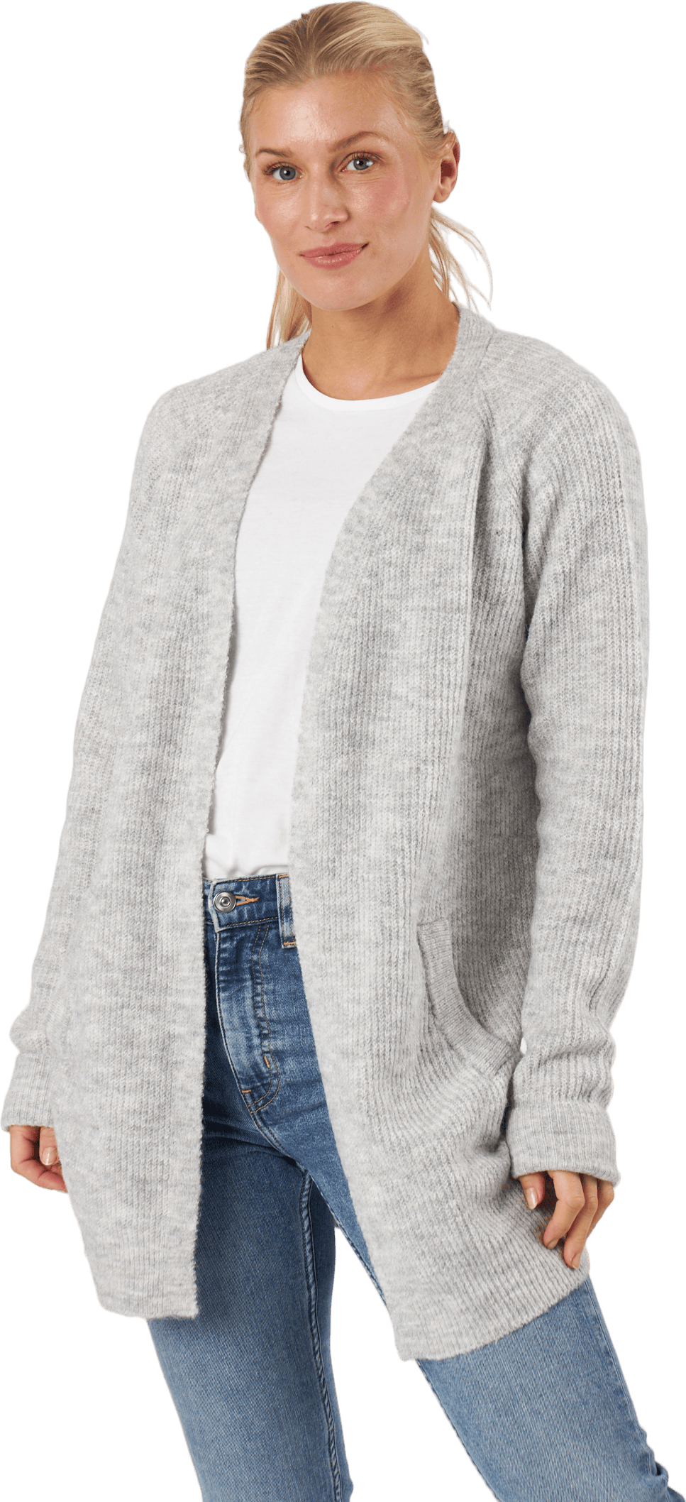 Pcellen Ls Long Knit Cardigan  Light Grey Melange, Female, Vaatteet, takit, Harmaa, XS