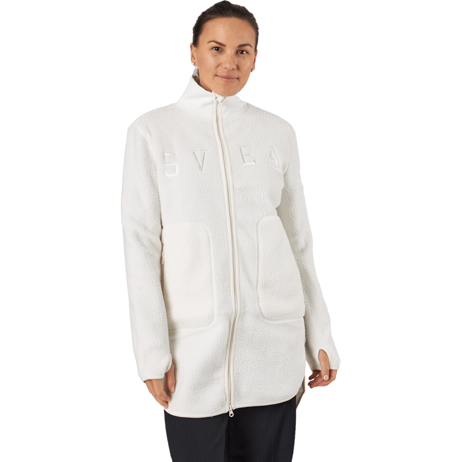 Long Pile Zip Sweat Off White