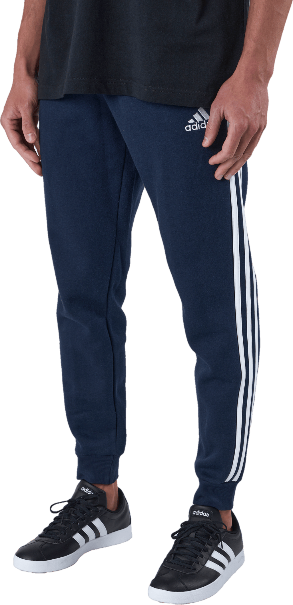 Essentials Fleece Fitted 3-Stripes Joggers Legend Ink, Male, Apparels, Pants, Blue, M