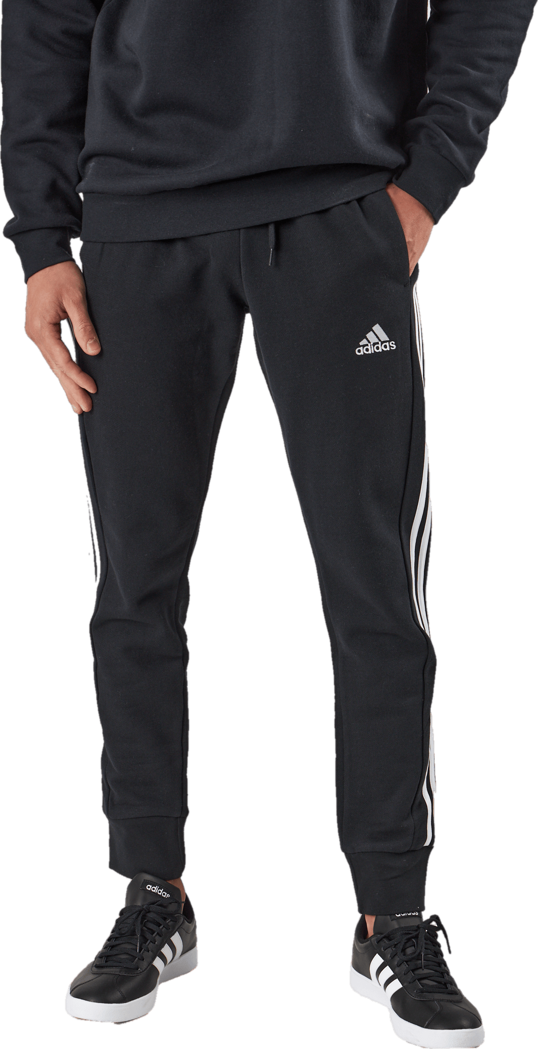 Essentials French Terry Tapered Cuff 3-Stripes Joggers Black, Male, Apparels, Pants, Black, XXL