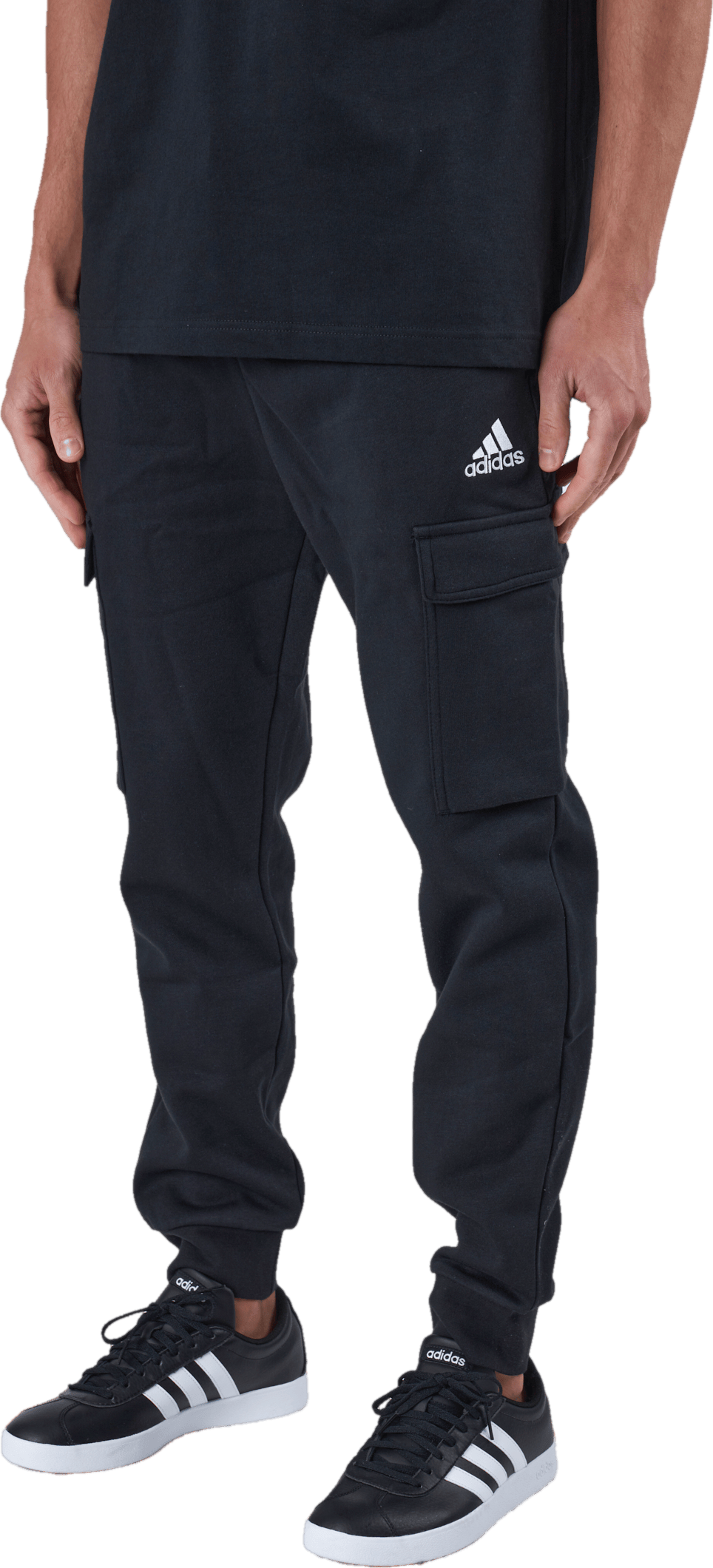 Essentials Fleece Regular Tapered Cargo Joggers Black, Male, Apparels, Pants, Black, M