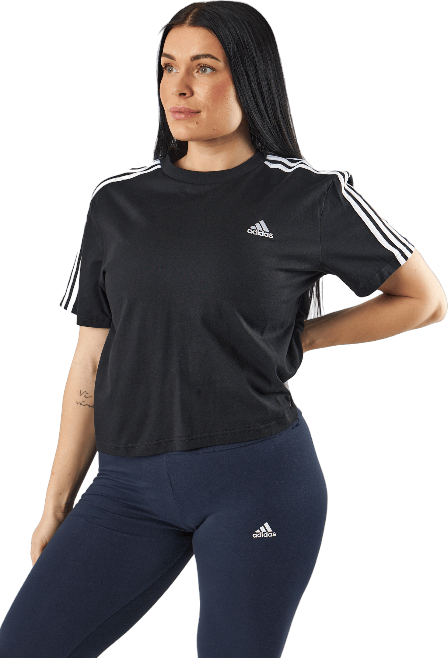 Essentials 3-Stripes Single Jersey Crop Top Black, Female, Apparels, Tops, Black, L