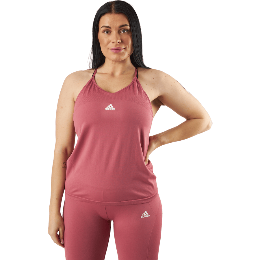 adidas AEROKNIT Seamless Loose Tank Top Pnkstr/White