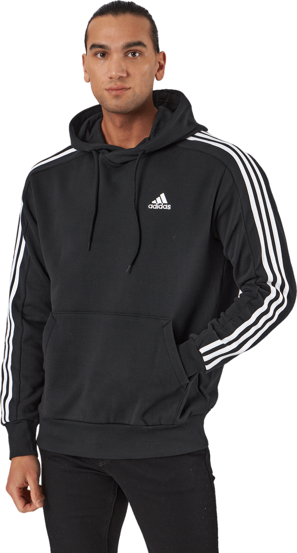 Essentials French Terry 3-Stripes Hoodie Black, Male, Kläder, Skjortor, Svart, M