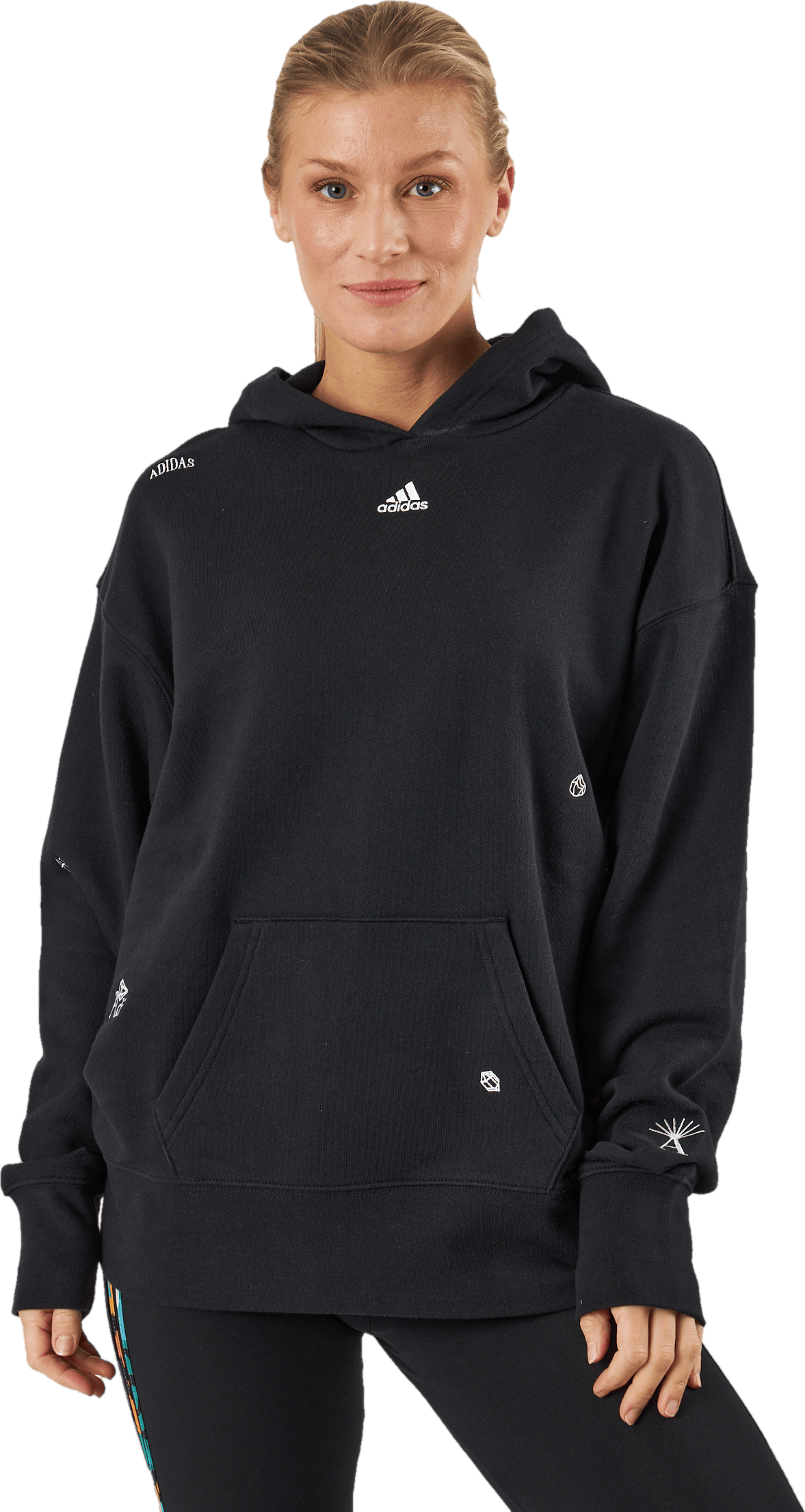 Relaxed Hoodie with Healing Crystals-Inspired Graphics Black