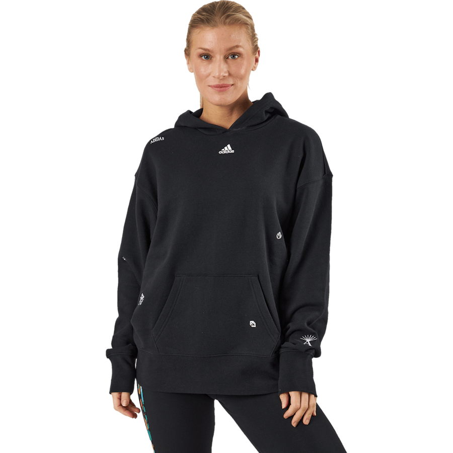 Relaxed Hoodie with Healing Crystals-Inspired Graphics Black