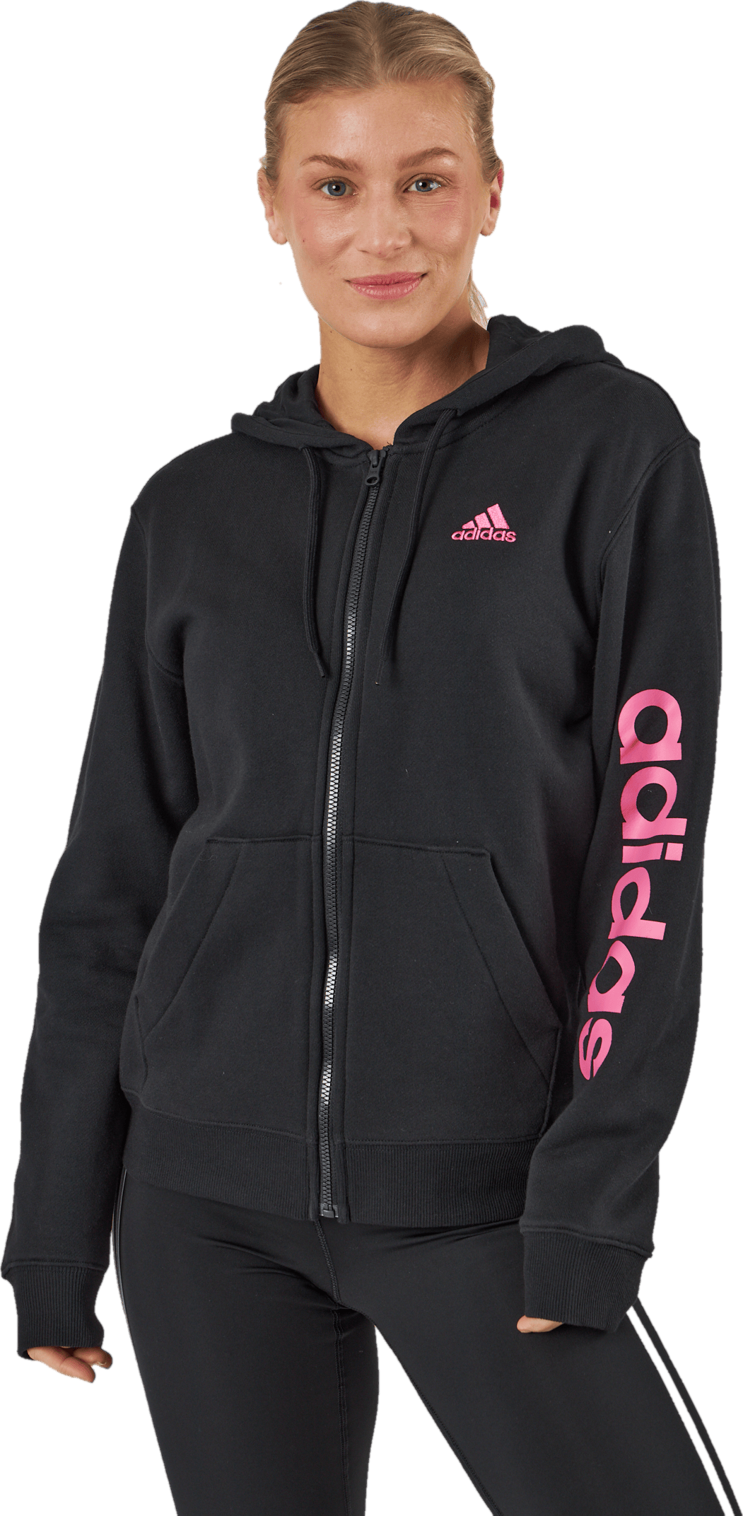 Essentials Linear Full-Zip French Terry Hoodie Black, Female, Odevy, Košele, Čierna, XS