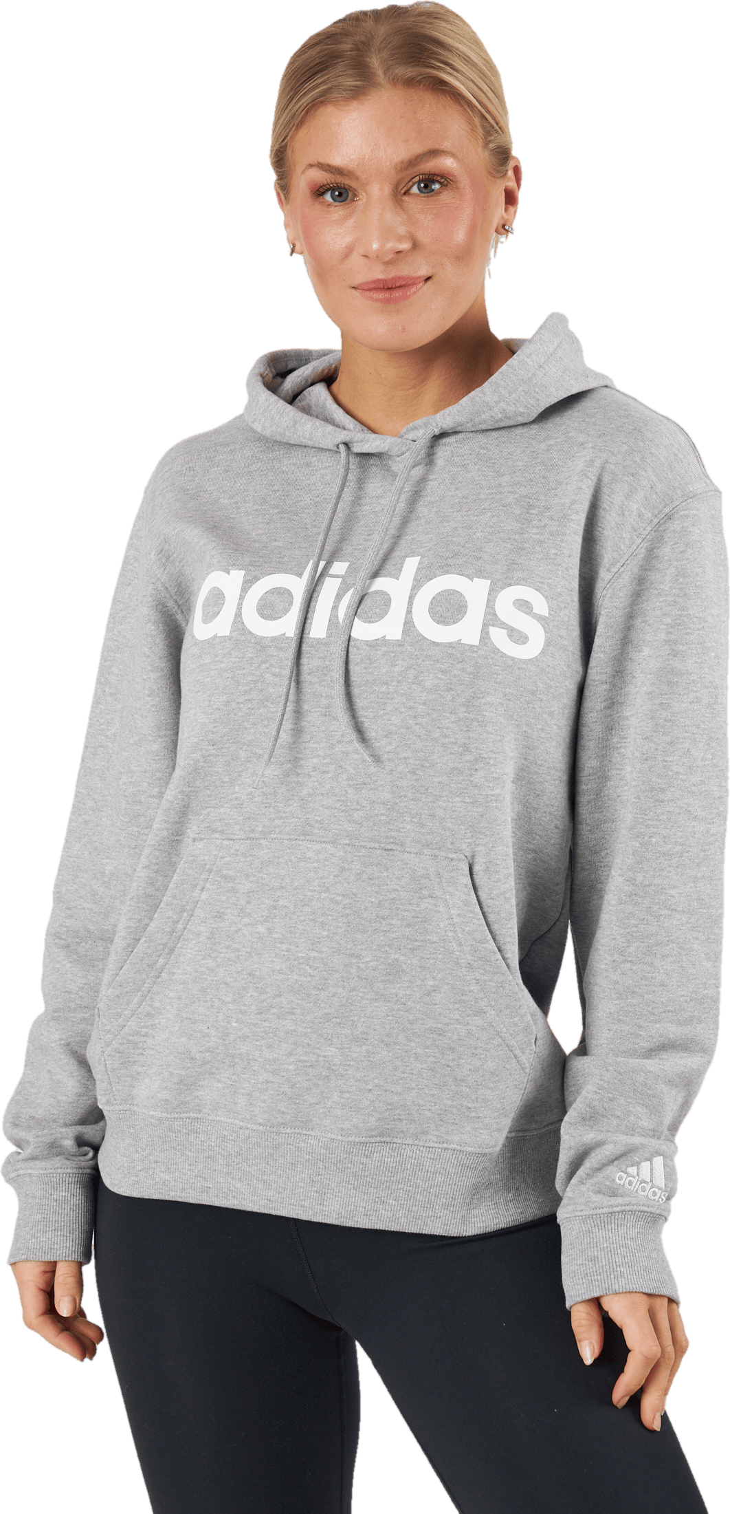 Essentials Linear Hoodie Medium Grey Heather, Female, Apparels, Shirts, Grey, L