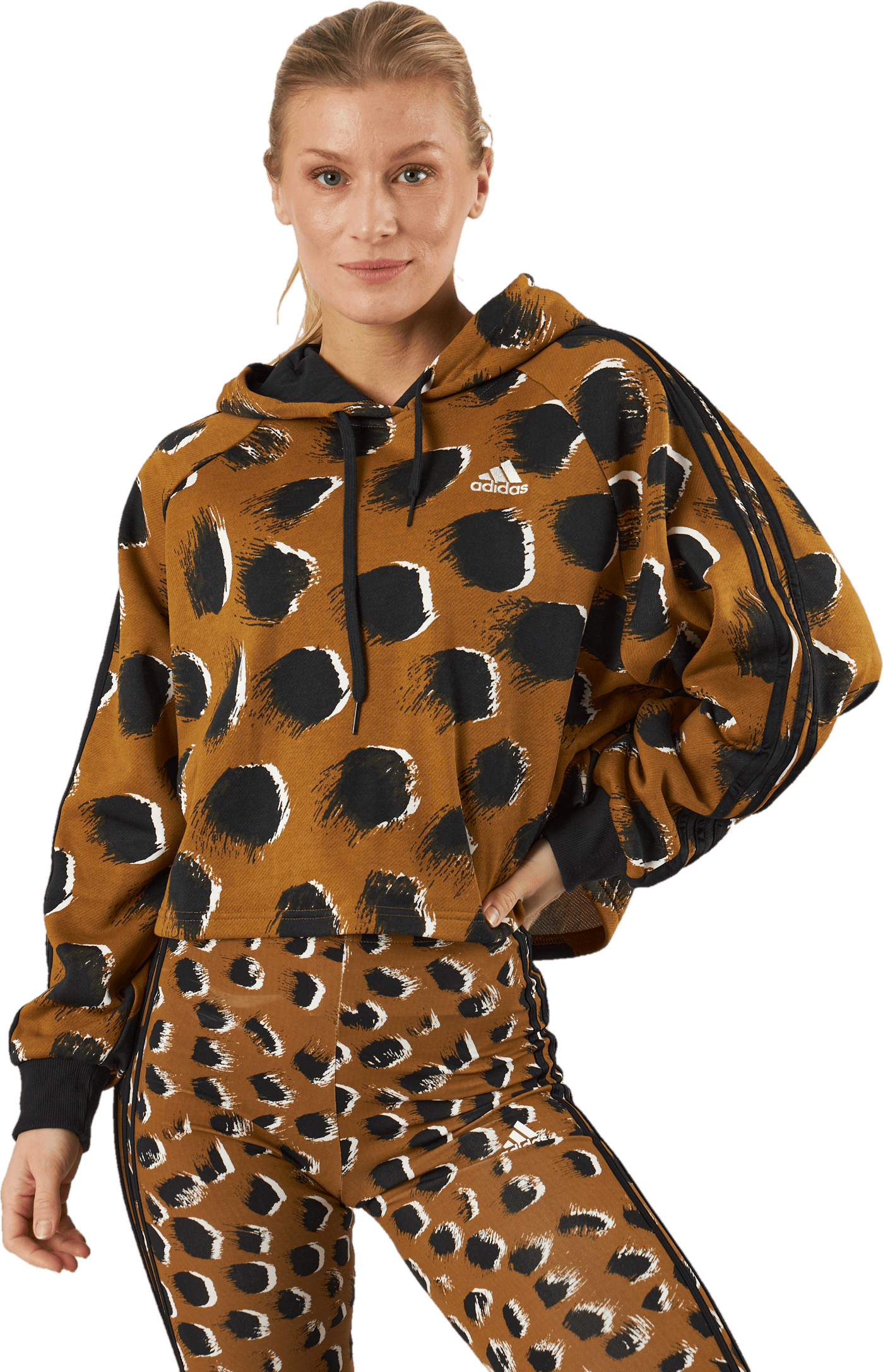 Essentials 3-Stripes Animal Print Hoodie Brostr/Multco/Black, Female, Apparels, Shirts, Black, S