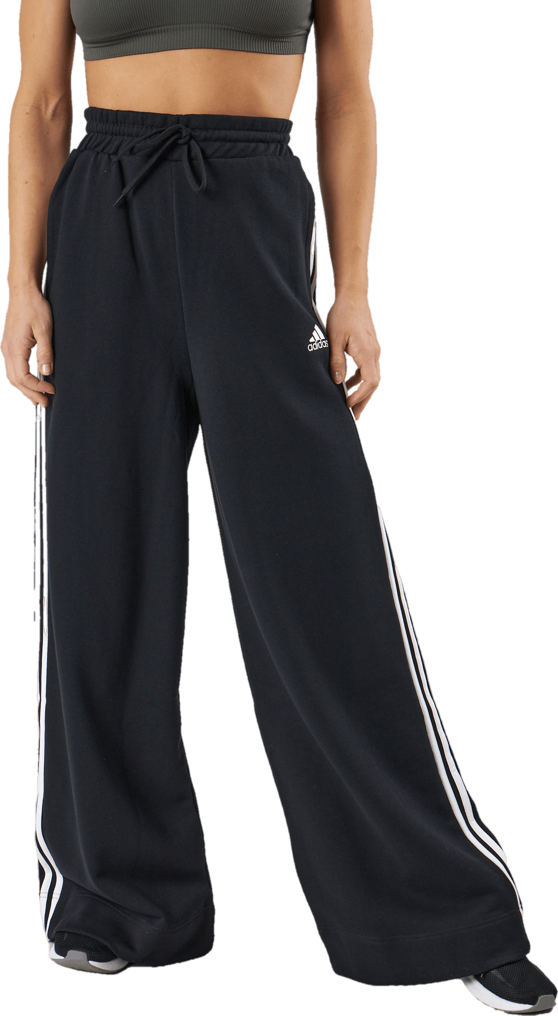 Essentials 3-Stripes French Terry Wide Joggers Black, Female, Apparels, Pants, Black, L