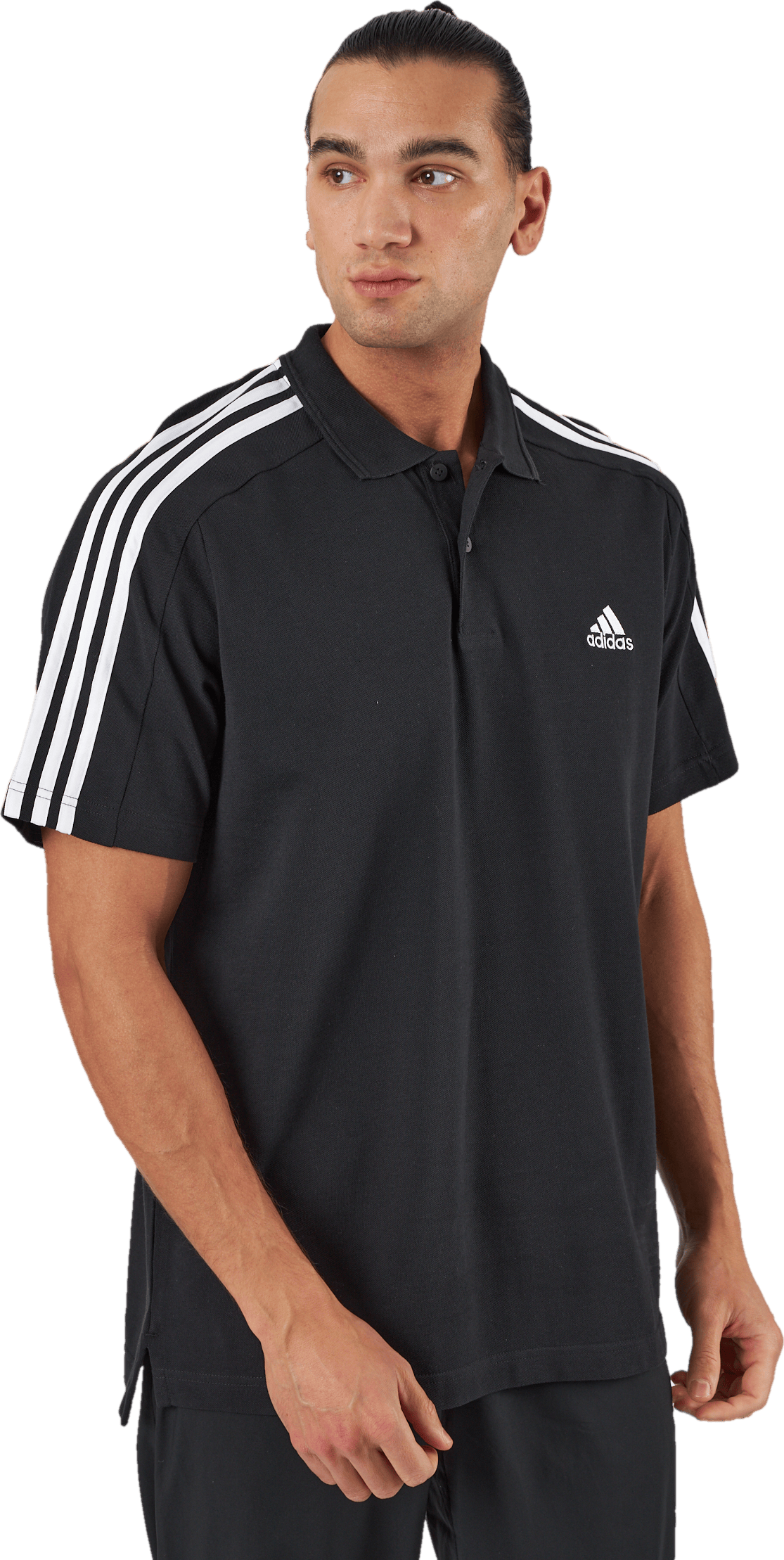 Essentials Piqué Embroidered Small Logo 3-Stripes Polo Shirt Black