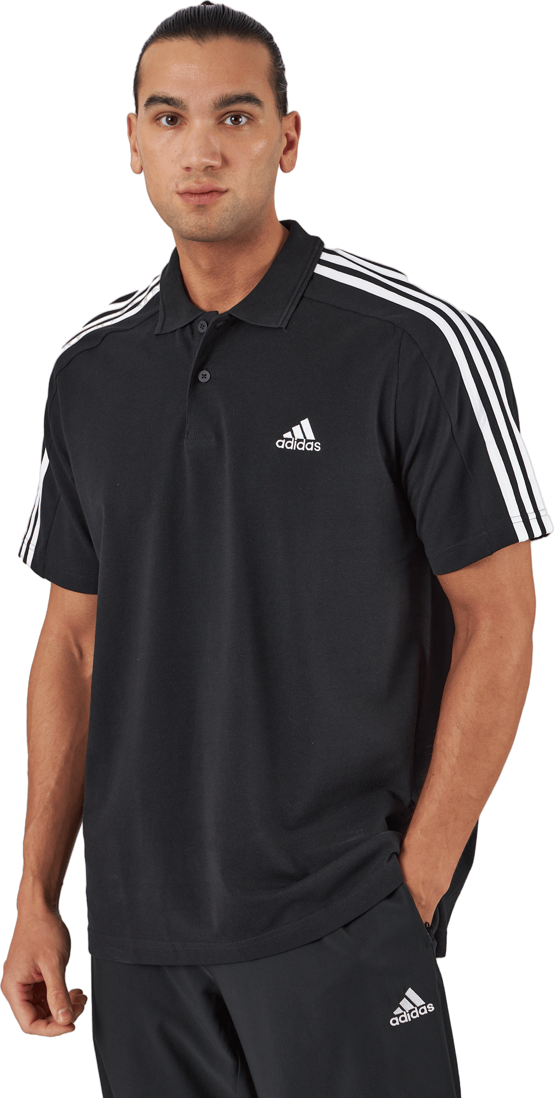 Essentials Piqué Embroidered Small Logo 3-Stripes Polo Shirt Black - Bild 2