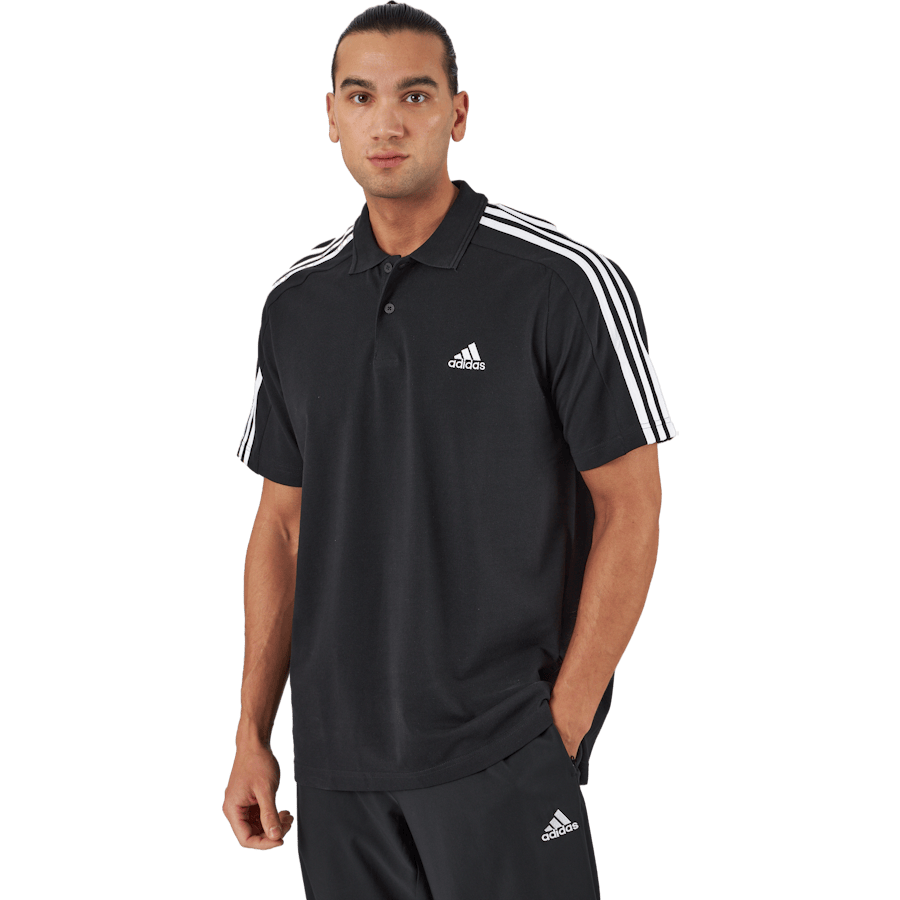 Essentials Piqué Embroidered Small Logo 3-Stripes Polo Shirt Black - Bild 2