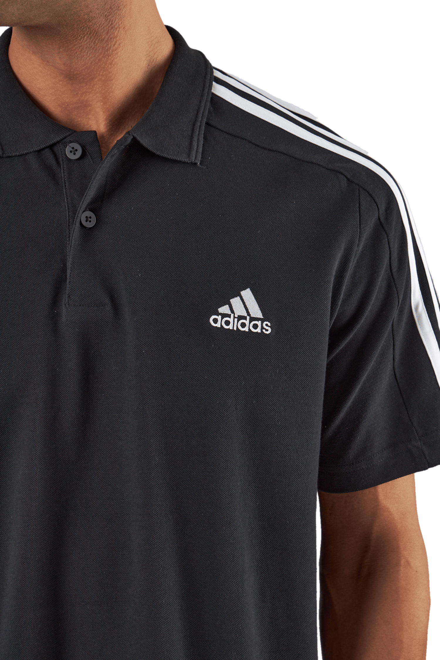 Essentials Piqué Embroidered Small Logo 3-Stripes Polo Shirt Black - Bild 4