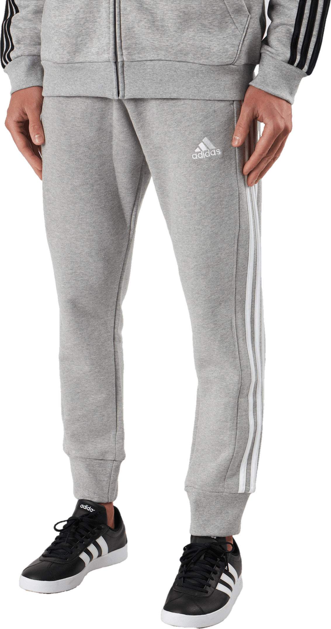 Essentials French Terry Tapered Cuff 3-Stripes Joggers Medium Grey Heather, Male, Kleding, Broek, Grijs, XL
