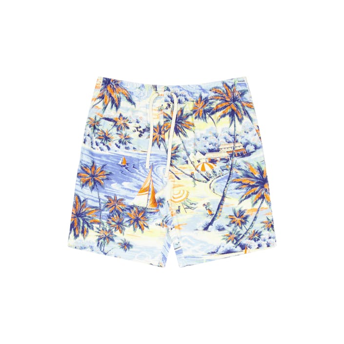 9-Inch Tropical-Print Terry Short Hawaiian Beach Bazaar, Male, Vêtements, Bottoms, Multicolore, XXL