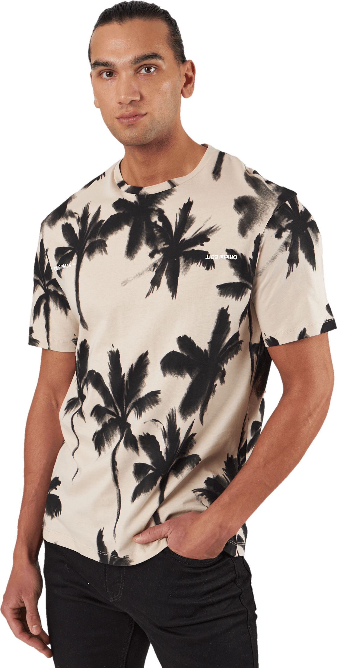 Palm Tree Print T-shirt White, Male, Klær, T skjorte, Flerfarget, S