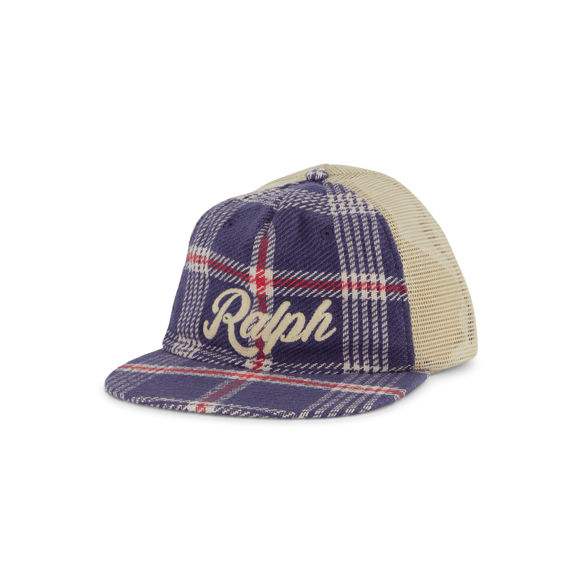 Embroidered Plaid Trucker Cap Navy/Off White Multi