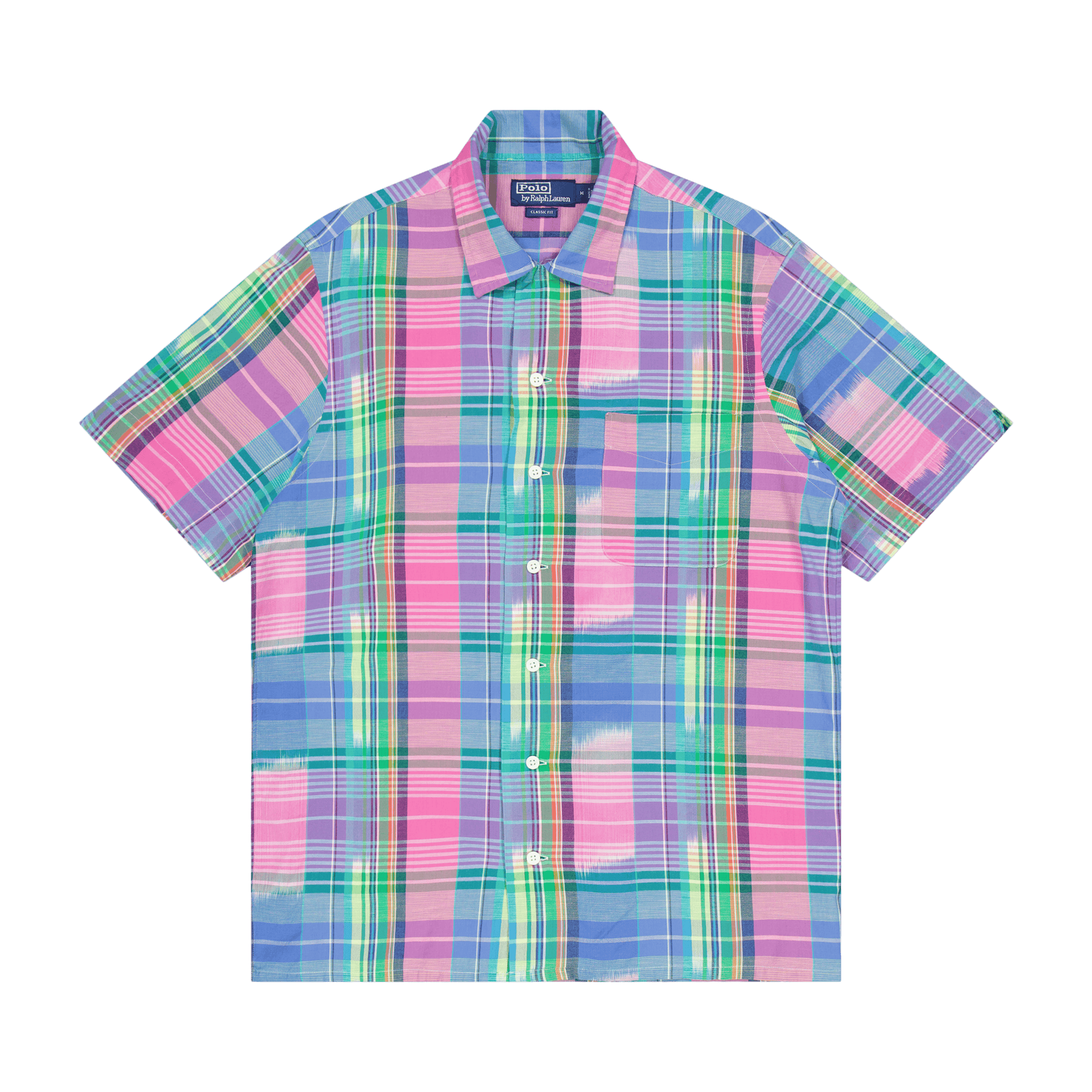 Classic Fit Cotton Madras Camp Shirt Pink/Royal Multi