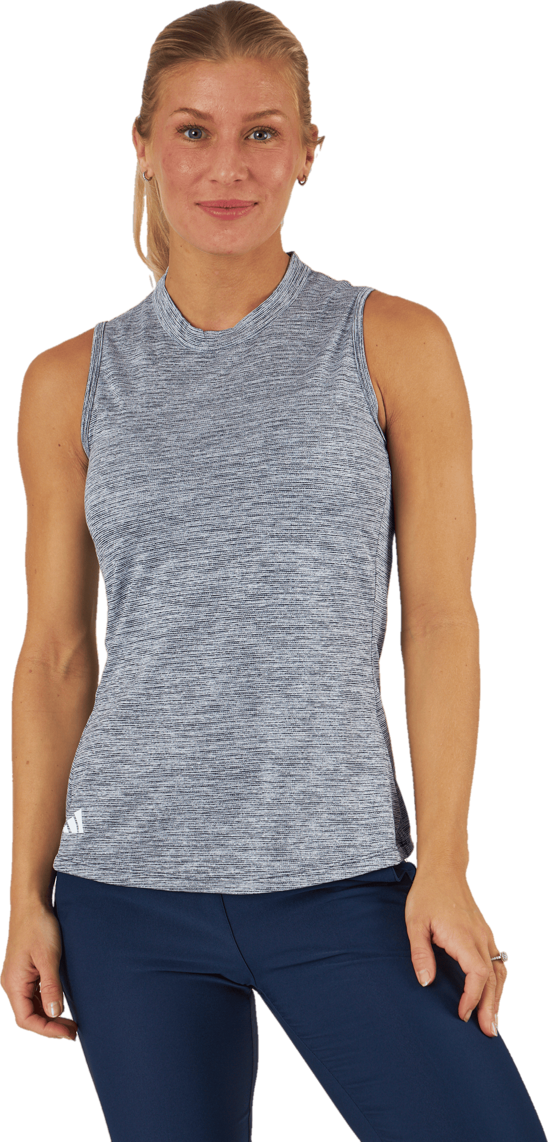 Essentials Heathered Mock-Neck Sleeveless Golf Polo Shirt Collegiate Navy