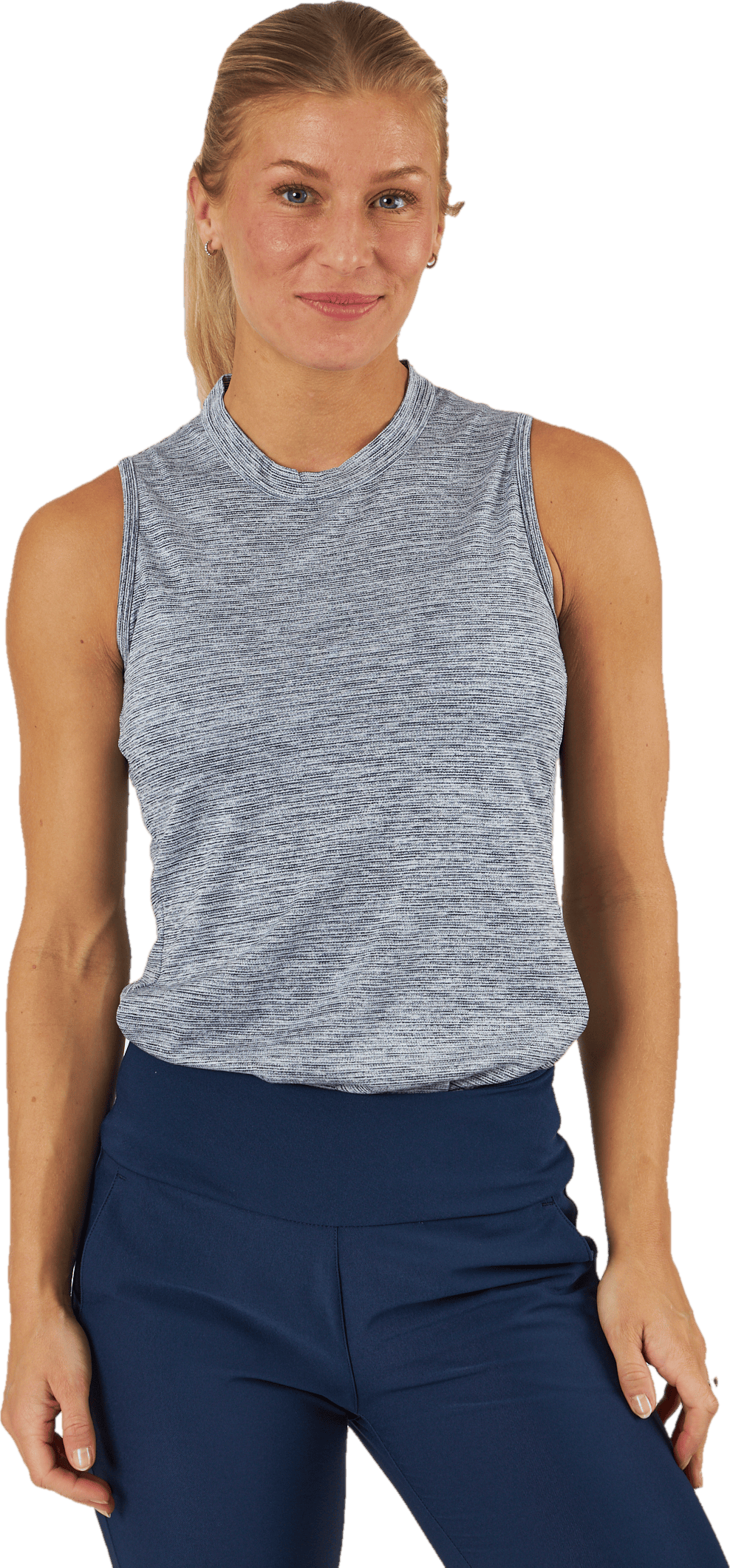 Essentials Heathered Mock-Neck Sleeveless Golf Polo Shirt Collegiate Navy - Bild 6