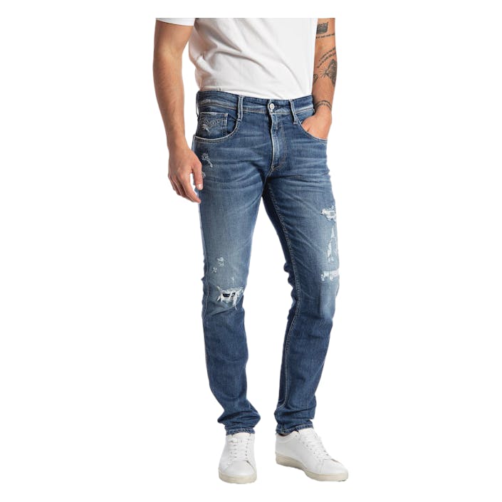 Replay Anbass Powerstretch 009, Male, Apparels, Bottoms, Blue, 33/34