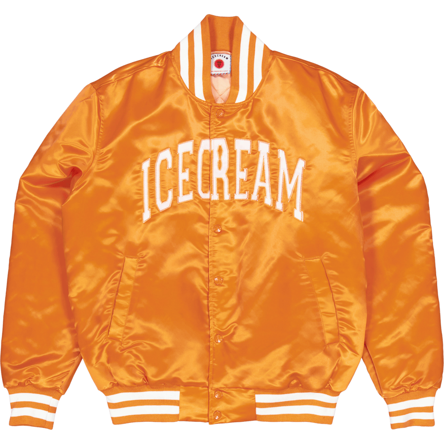 College Satin Bomber Jacket Orange