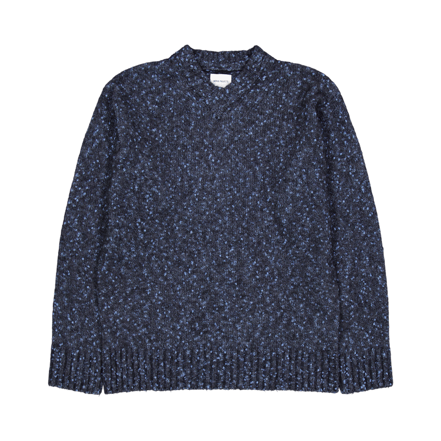 Rasmus Relaxed Tweed V-neck Sw Light Stone Blue