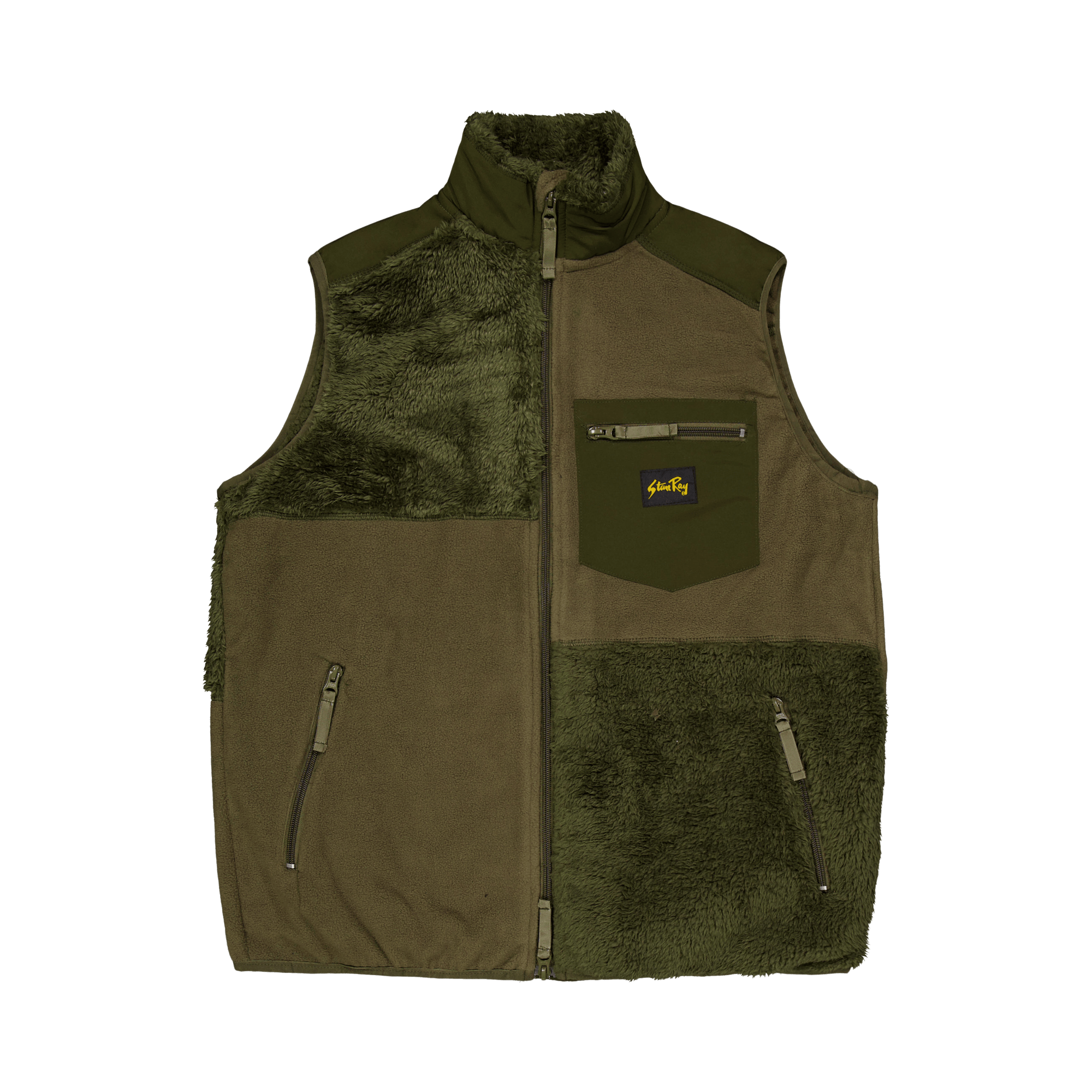 Patchwork Fleece Vest Olive