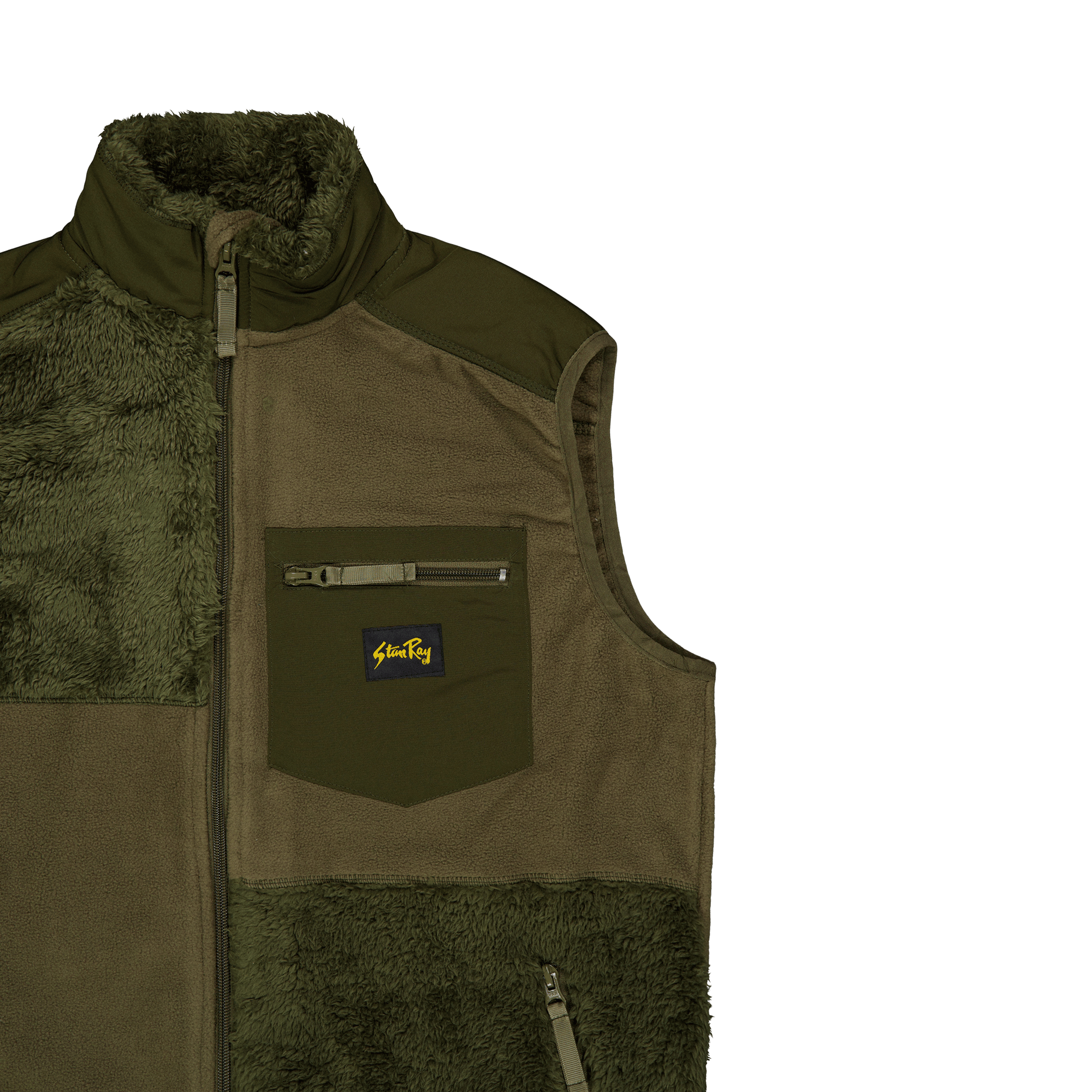 Patchwork Fleece Vest Olive - Bild 3