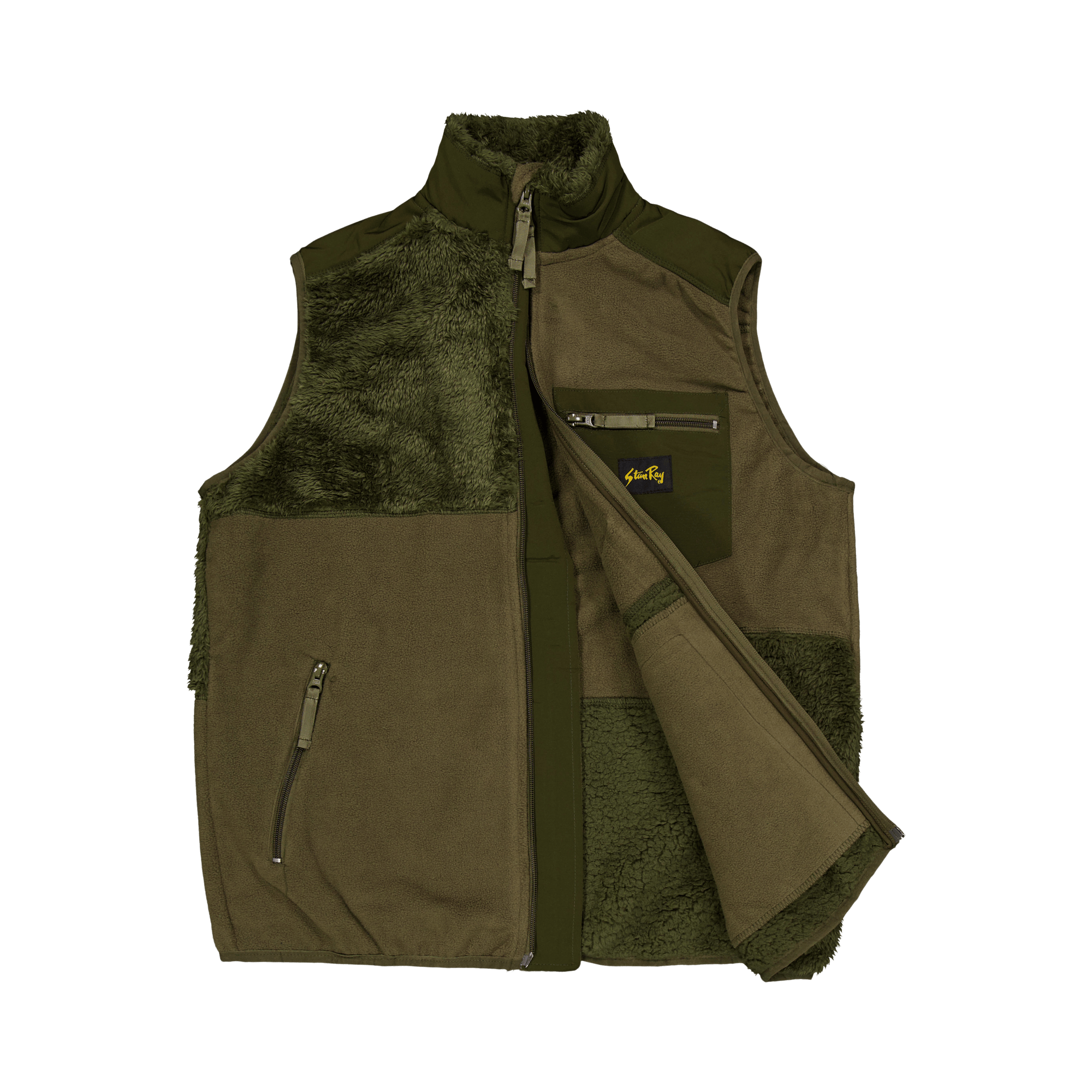 Patchwork Fleece Vest Olive - Bild 4